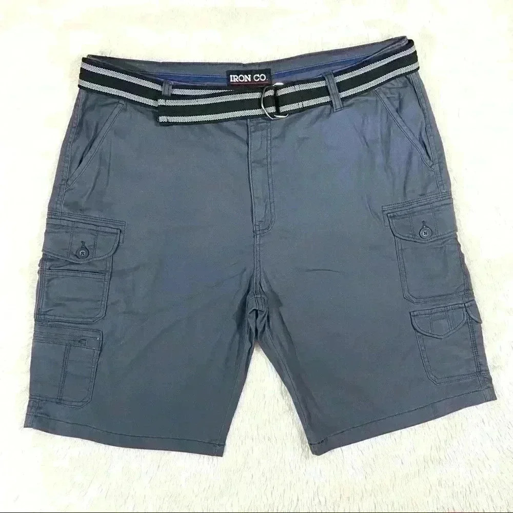 Iron Co. Solid Gray Belted Flat Front Cargo Shorts Size 40
